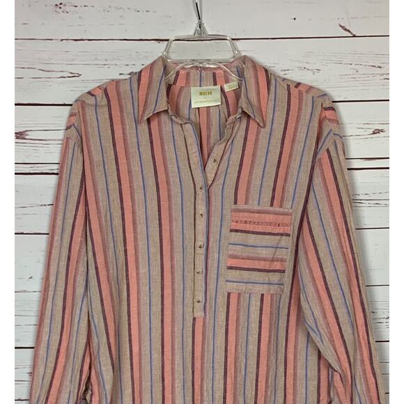 MAEVE By Anthropologie Women's S Small Pink Purple Stripe Button Long Sleeve Top - Picture 3 of 13